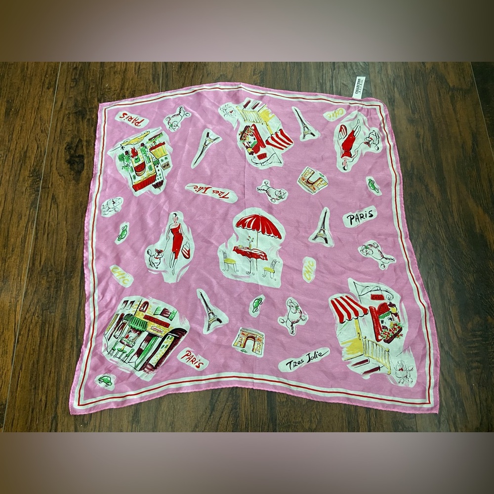 Collection XIIX LTD 100% Silk Parisian Paris Square Hair Neck Accessory Scarf
